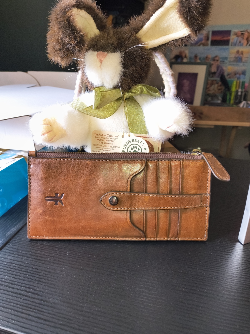 Frye Brown Leather Zip Card Wallet.